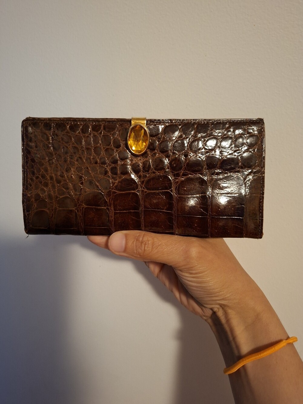 German Real Crocodile Leather Wallet with Jewel Accent